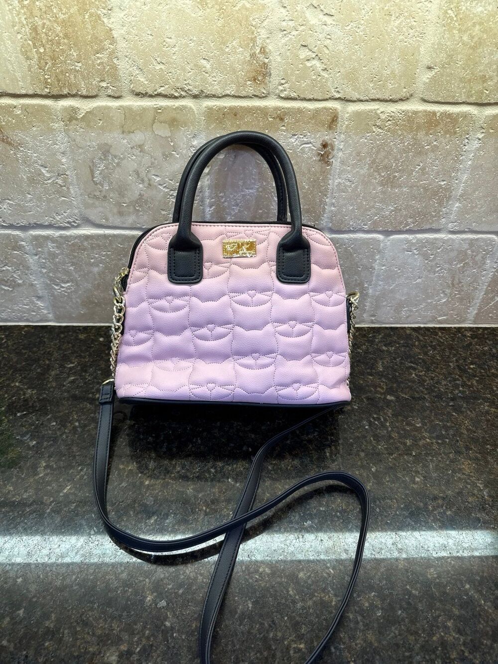 Betsey Johnson Quilted Cat Shoulder Bag in Blush NEW